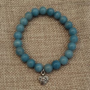 🦋Amazonite Green Natural Stone Bracelet🦋 w/ Antique Silver Toned Heart Charm